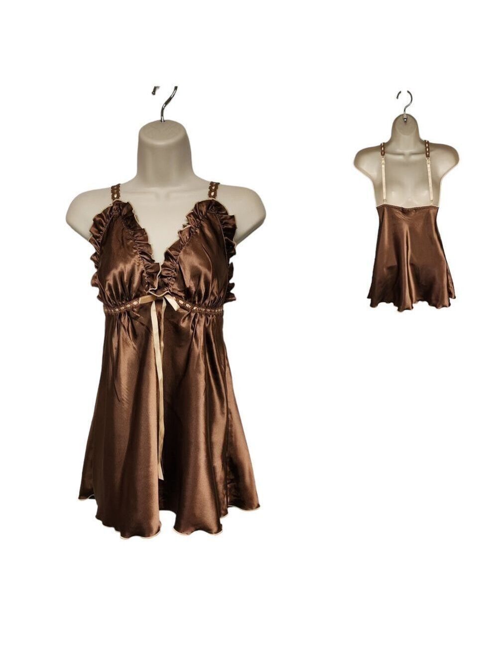 Seductivewear by Cinema Satin Brown/Cream Babydoll Size Small